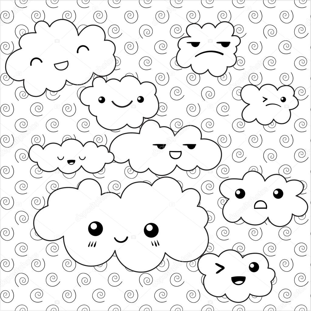 Schattig Wolken Kleurplaat Pagina Stockvector Ukiartdesign