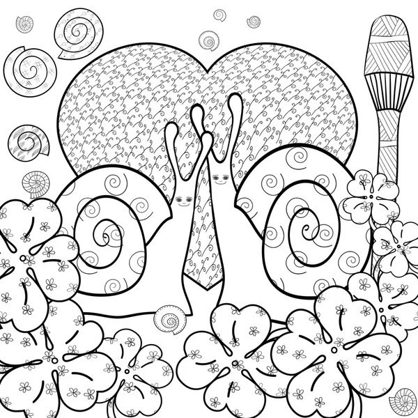 Cute snails adulto colorir página do livro. Ilustração vetorial . —  Vetores de Stock