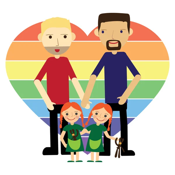Homosexuelle Familie mit Zwillingen flache Vektorillustration. — Stockvektor