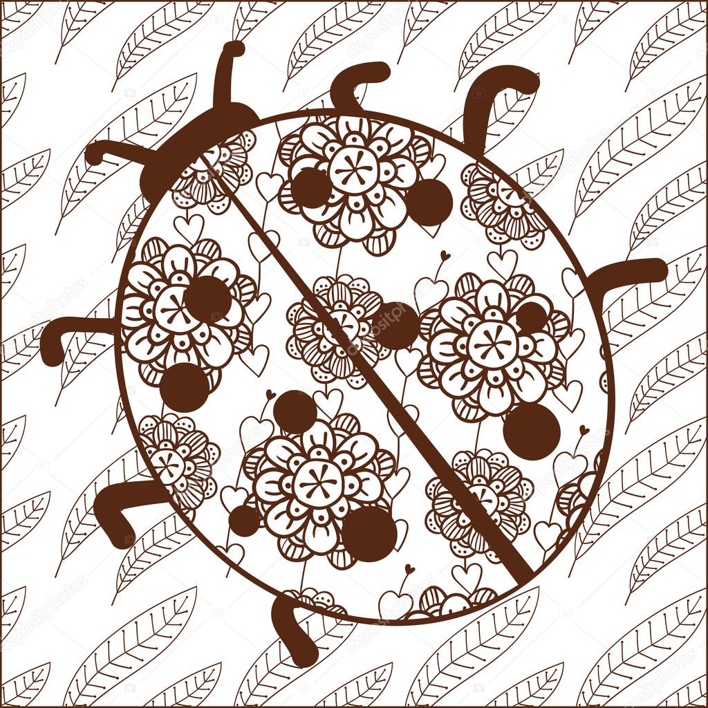 Coccinelle adulte livre de coloriage Illustration vectorielle de ligne lunatique art — Image vectorielle