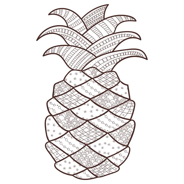 Coloriage adulte ananas. Art de ligne fantaisiste . — Image vectorielle