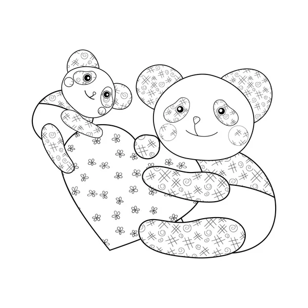 Panda with heart kid coloring book page. — Stock Vector