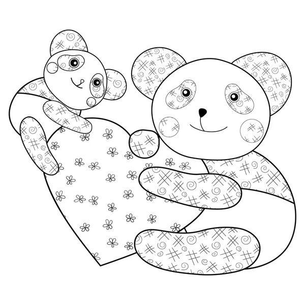 Desenho para colorir bonito panda abraçando seu bebê. Caprichoso