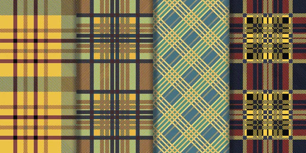 Set van naadloze tartan patronen. Geruite twill kleurrijke palet patroon. Vectorillustratie — Stockvector