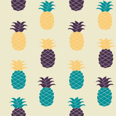 Sorunsuz ananas desen vektör çizim. Web, baskı, duvar kağıdı, moda kumaş, tekstil tasarımı, arka plan davetiye kartı veya tatil dekor için el çekilmiş yinelenen desen