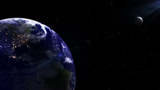 Planeta Tierra con Luna moviéndose en el espacio — Vídeo de stock