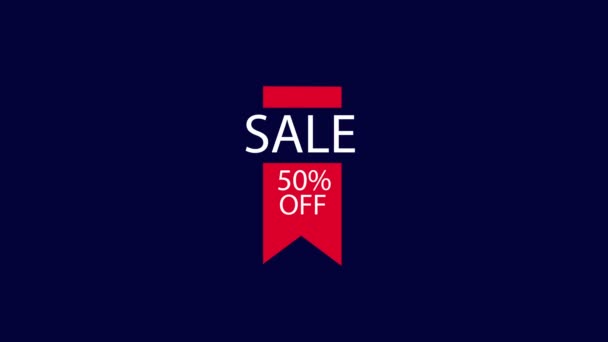 Alpha 50% discount tag red wight blue shopping label. — Stock Video