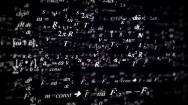 Fiziksel bilim formülleri etrafında uçan. Matematiksel formüller. Mavi tebeşir.