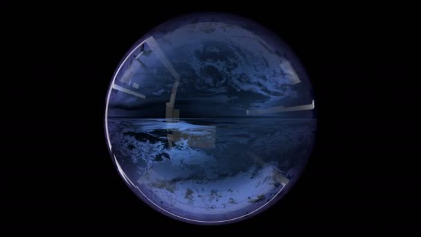 Esfera mágica de vidrio Looping 3D rotation.Clouds animación horisont. Atmósfera azul. — Vídeo de stock
