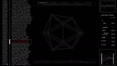 3D Modelleme Kullanıcı Arayüzü. Metin Kodu programlanıyor. HUD dijital bilgi ögesi.