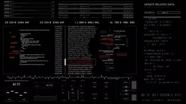 Sci Fi patern.2D GFX.HUD Kullanıcı Arayüzü. Teknolojik Programlama metin kodu ve infografik dijital ögeler.