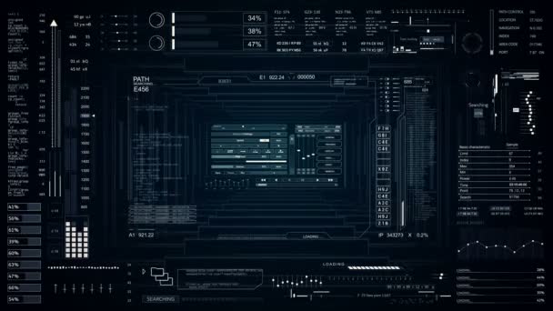 Elementi HUD in loop in galleria futuristica Sci Fi 3D.Introduzione tecnologica.Blu — Video Stock
