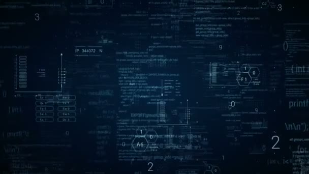 Smyčka Abstraktní animace textového kódu s prvky HUD.. Kódování hesel, analýza. Hackerský kód.HUD technologická šablona.Blue — Stock video