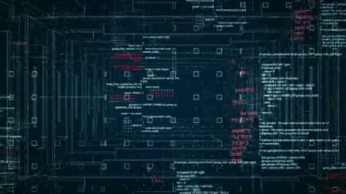 Soyut metin animasyonu döngüsü. Şifre kodlama, analiz. Hackerlar kod. HUD teknolojik şablon. Mavi.