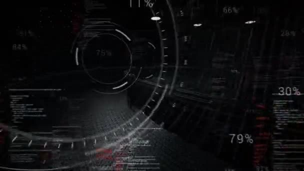 Looping HUD elementen in futuristische Sci Fi 3D tunnel.Technologische intro. — Stockvideo