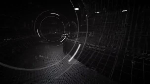 Technologischer Tunnel.Looping von HUD-Elementen in futuristischem Sci-Fi-3D-Tunnel. — Stockvideo