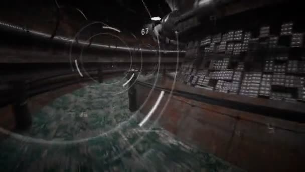 Tunel.Tunel technologiczny.Pętla elementów HUD w futurystycznym tunelu Sci Fi 3D. — Wideo stockowe