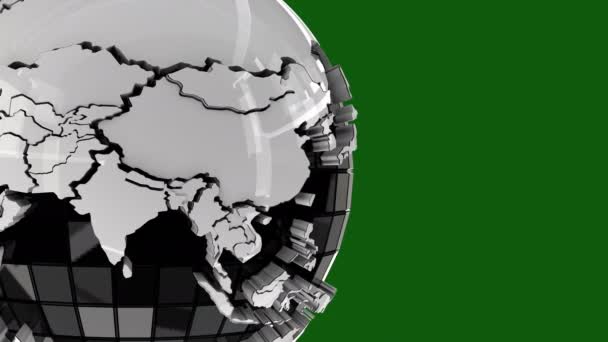 Világot. Globe Föld forgás.A képernyő bal oldalán.Világtérkép 3D-s sablon zöld Chroma kulcs. — Stock videók