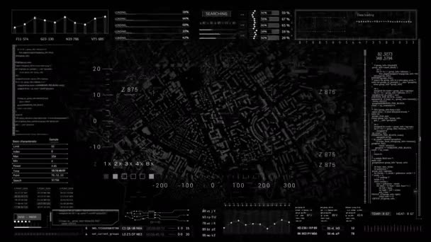 Viseur City HUD. Cible zoom arrière. Contexte technologique futuriste. — Video