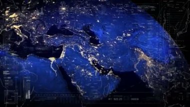 HUD küresi. Dünya haritası. Küresel bağlantı..