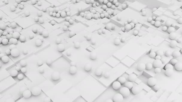 White balls bouncing on the white animated cubes. — Stock Video