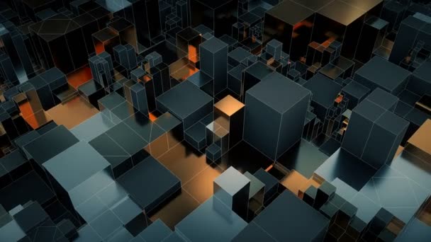 Looping technologique 3D abstrait cube background.3D animation transparente. Cubes texture métal doré. — Video