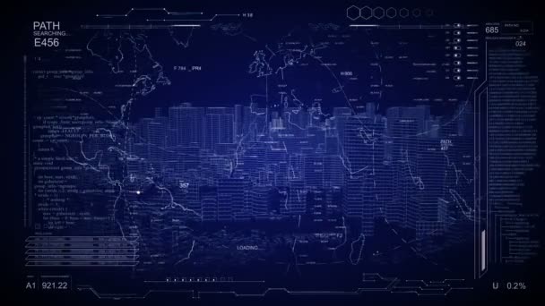 Fondo futurista tecnológico de HUD City. Interfaz de usuario abstracta. Azul — Vídeos de Stock