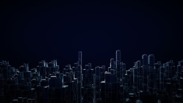 Городская безморская анимация.Футуристический Sci Fi технологический город HUD.Латеральное движение .Синий — стоковое видео