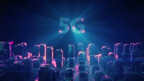 5G rede HUD tecnologia intro.5G tecnológica, apresentação 3D rede móvel com elementos hud conectando arames. — Vídeo de Stock