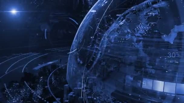 Sci Fi HUD.Globe Γη. Μετάδοση σχεδίαση.News.World.Παγκόσμια σύνδεση. Παγκόσμια χάρτης 3D intro.Blue χάρτη — Αρχείο Βίντεο
