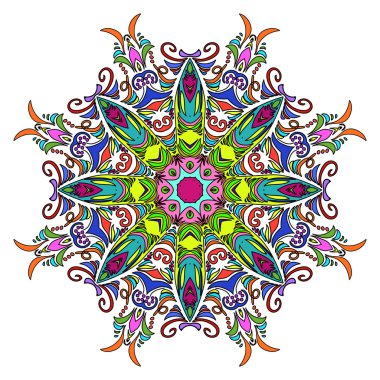  Renkli elle çizilmiş Mandala, oryantal dekoratif unsur, Vintage tarzı.