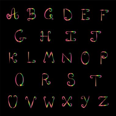 Siyah arka plan üzerine yanardöner alfabesi