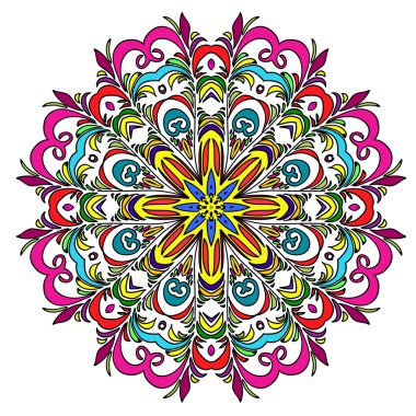 Renkli elle çizilmiş Mandala, oryantal dekoratif unsur, Vintage tarzı.