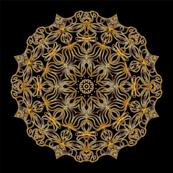 Arany Mandala fekete háttér. Kézzel rajzolt Mandala, keleti díszítő elem, Vintage stílusú. — Stock Vector
