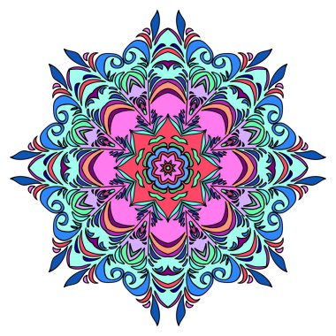 Renkli elle çizilmiş Mandala, oryantal dekoratif unsur, Vintage tarzı.