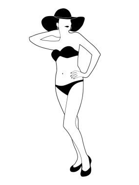  Kadın siyah gözleri bikini ve şapka