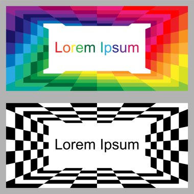 Kartvizitler, etiketler, el ilanları, afişler, rozetler, posterler, çıkartmalar ve promosyonlar için Şablonlar için Dikdörtgenler Siyah ve Renkli Çerçeveler.