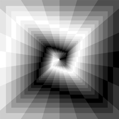 Merkezden Genişleyen Dikdörtgenlerin Tek Renkli Spiralleri. Perspektif ve Hacim Optik İllüzyon. Web Tasarımı için uygundur.