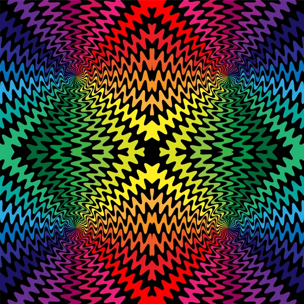 Nahtlos kreuzen sich farbenfrohe und schwarze Wellenlinien in der Mitte. die visuelle Illusion der Bewegung. geeignet für Textilien, Gewebe, Verpackungen und Webdesign. — Stockvektor