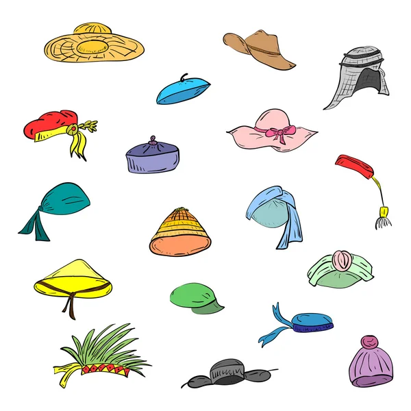 Cute Hand Drawn Painted Hats.Doodle Style National hats. Perfect for print. — Stock Vector