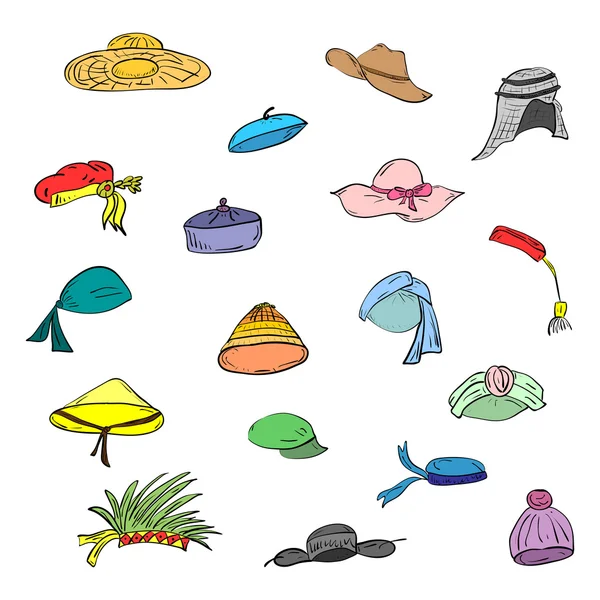 Şirin el çizilmiş boyalı Hats.Doodle stili Ulusal şapka. Yazdırma için mükemmel.
