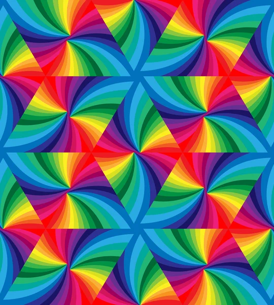 Naadloze regenboog gekleurde golvende driehoeken patroon. Geometrisch abstracte achtergrond. Geschikt voor textiel, weefsel, verpakking en web design. — Stockvector