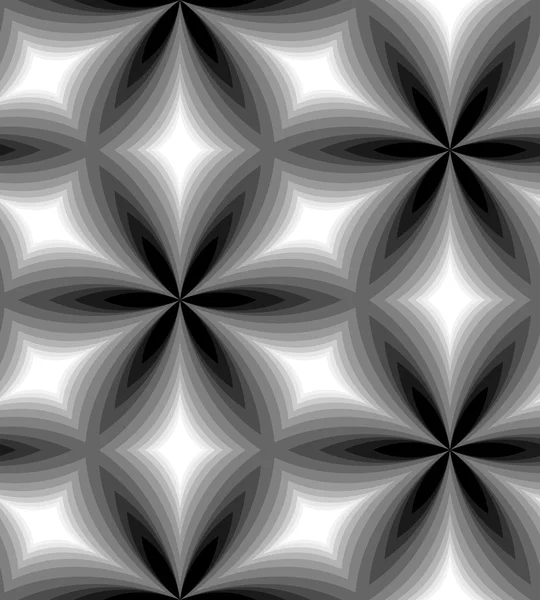 Naadloos monochroom patroon van gebogen diamanten, zacht glinsterend van donker naar licht. Effect van het visuele volume. Geometrische abstracte achtergrond. Geschikt voor textiel, stof, verpakking en webdesign — Stockvector