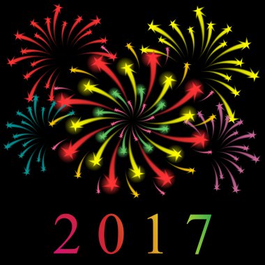 Siyah Shinning renkli yıldızlı Fireworks. Yeni yıl 2017.