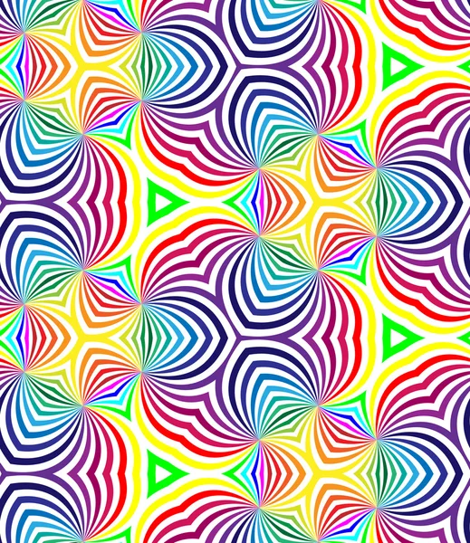 Seamless Rainbow Colored Spirals Pattern on White. Geometric Abstract Background. Suitable for textile, fabric,packaging and web design. — Stock Vector