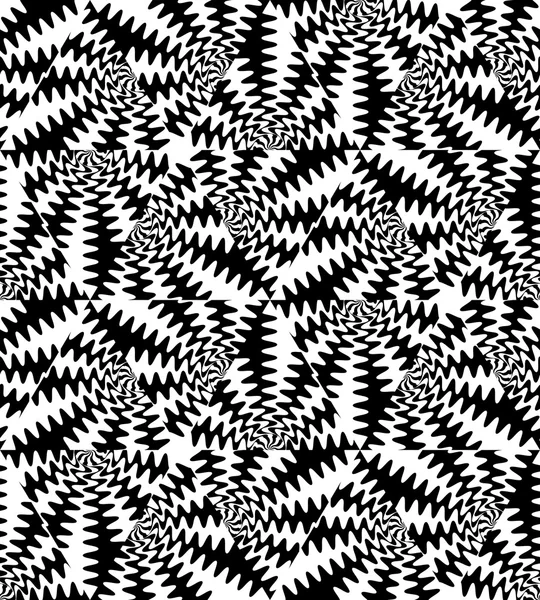 Patrón blanco y negro transparente de ondas expansivas se cruzan en el centro. La ilusión visual del movimiento. Adecuado para textil, tela, embalaje y diseño web . — Vector de stock