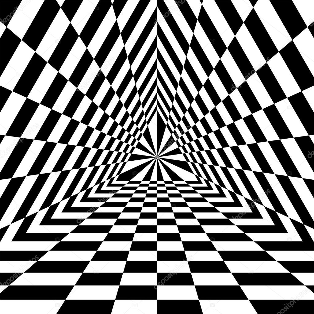 Triangle Abyss. Black and White Rectangles Expanding from the Center. Optical Illusion of Volume and Depth. Suitable for Web Design.