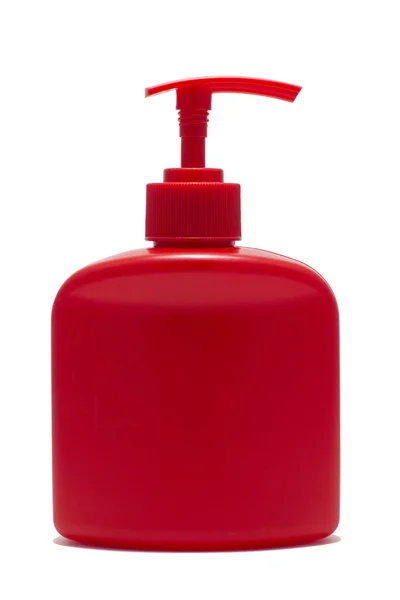 Rote Flasche mit Spender isoliert — Stockfoto
