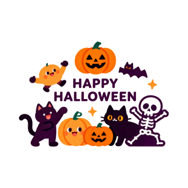 Çocuksu Cadılar Bayramı Balkabağı Kara Kedi İskeleti