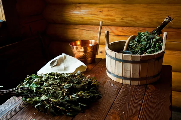 Water treatments in a wooden house. Royalty Free Stock Images